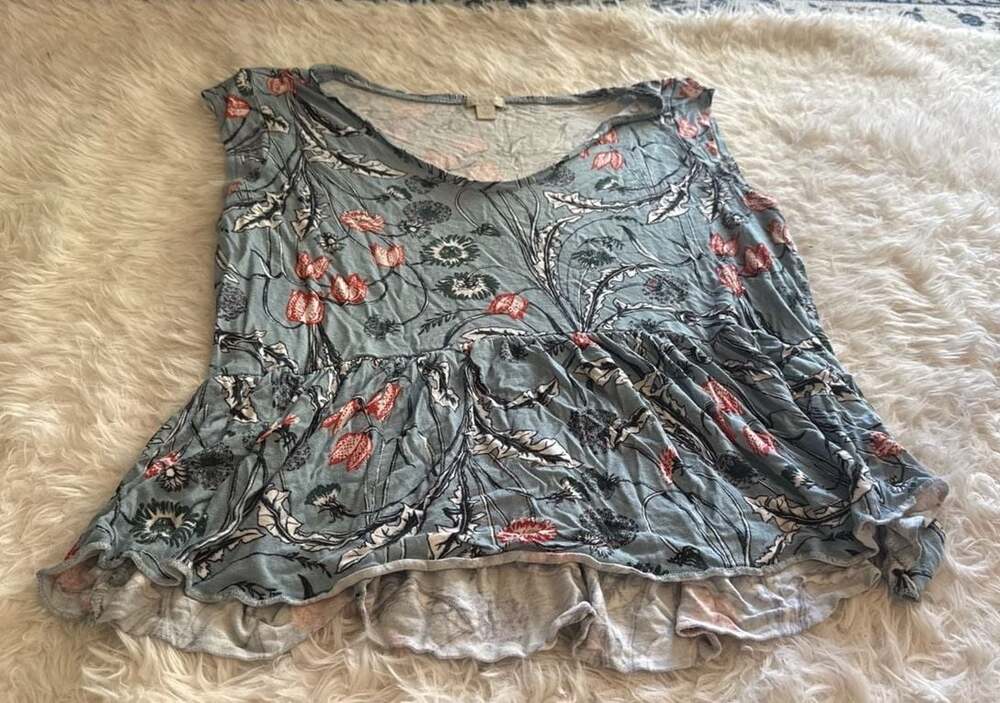 Hinge‎ Blue Floral Sleeveless Peplum Top, Size S